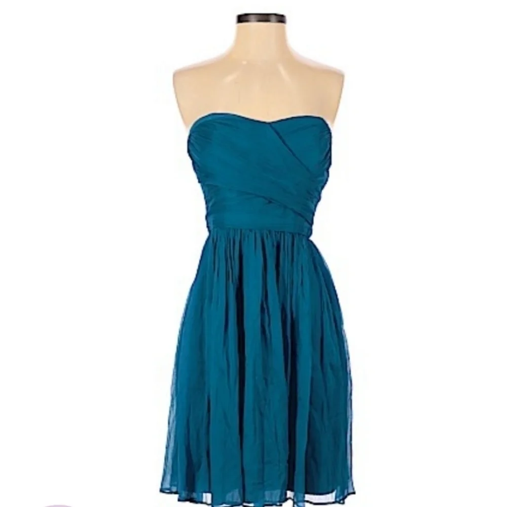 Vtg J Crew Arabelle teal silk strapless formal cocktail dress 2